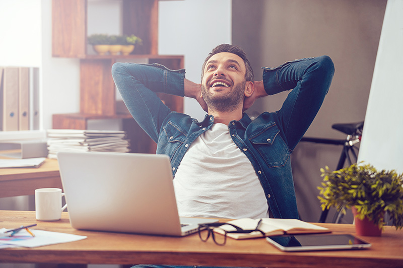 Satisfied,With,Work,Done.,Happy,Young,Man,Working,On,Laptop